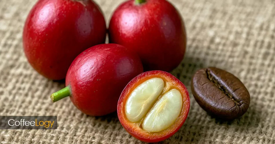 گیاه قهوه با گیلاس‌های رسیده عربیکا