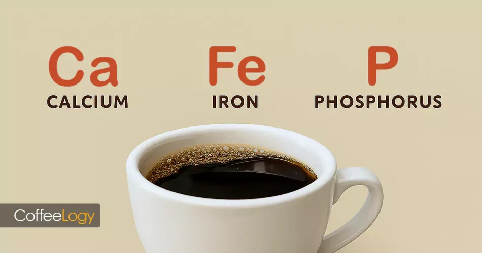 کلسیم و آهن و فسفر در قهوه تصویر فنجان قهوه سیاه، آب دم‌آوری، جذب آهن